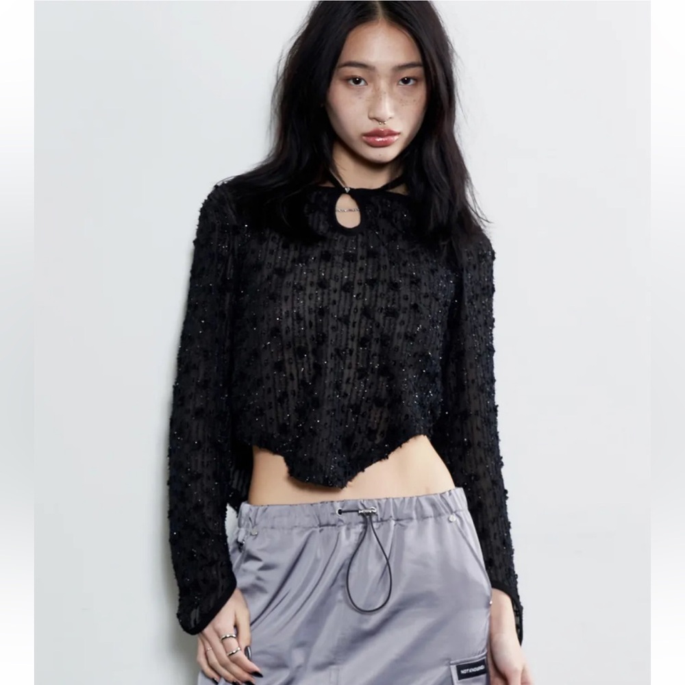 MUSINSA Sheer Tweed Halter Top